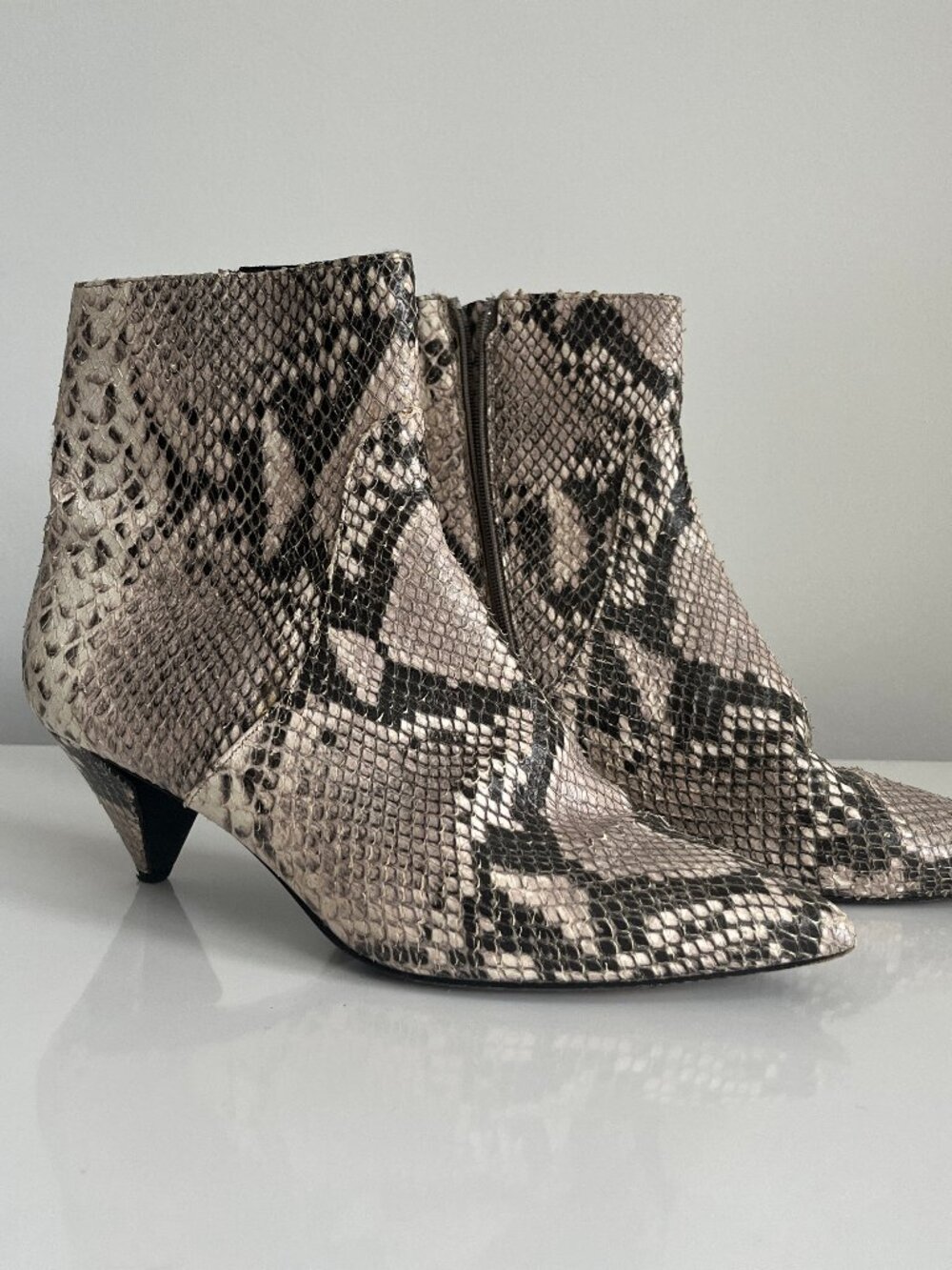 Alumnae Python Snake Print Leather Kitten Heel Ankle Boots Size 39